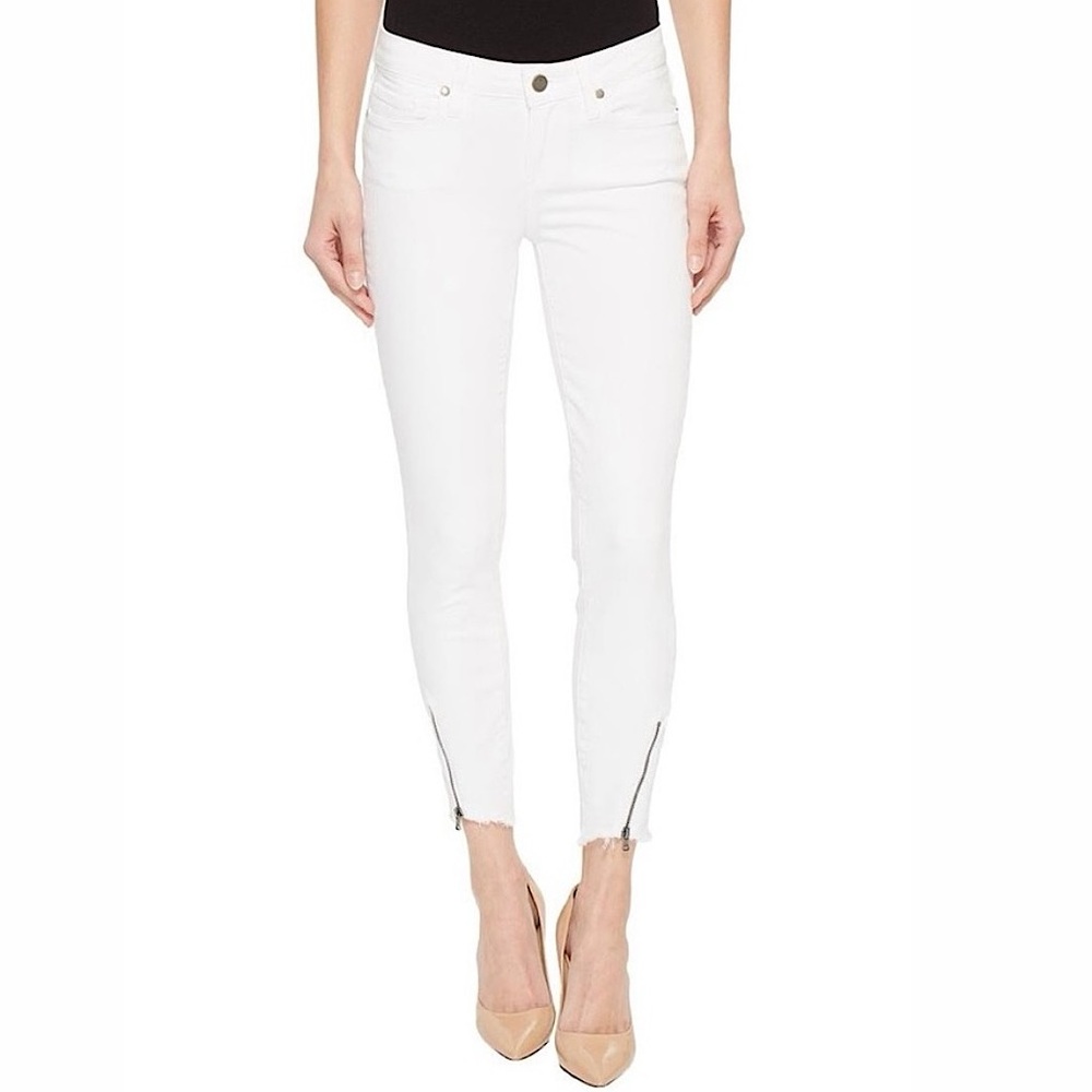 PAIGE verdugo crop raw hem ankle zipper denim jeans  in Crisp White 28 like new